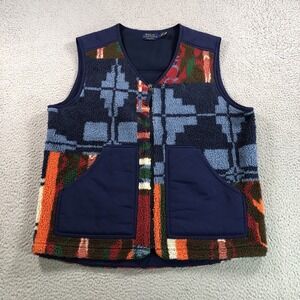 Polo Ralph Lauren Vest Mens M Blue Southwestern Aztec Patchwork Graphic Fleece